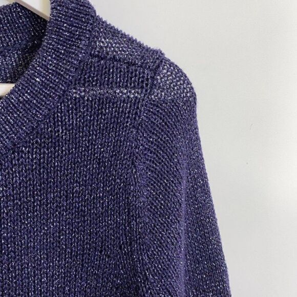 CLEARANCE - WHBM Navy Blue Shimmer Knit Twofer Sweater - Picture 4 of 7